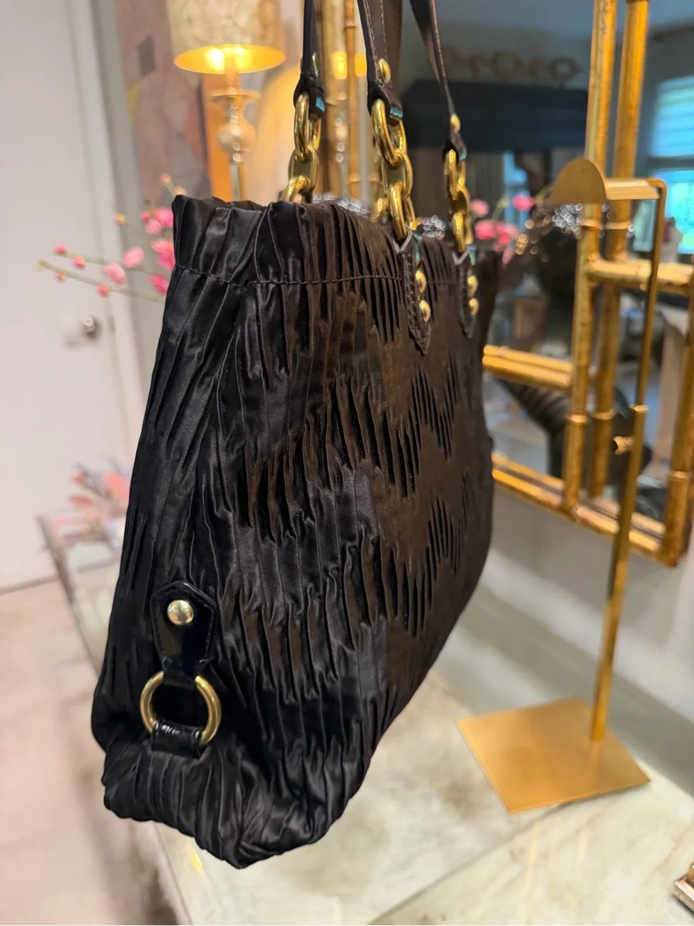 Coach EUC Black Pleated Tote and Wallet Set